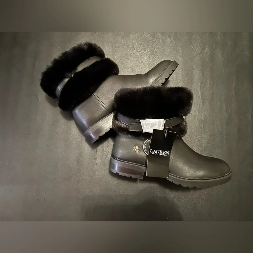 Ralph Lauren Women's Evanston‎ Black Fur-Lined Ankle Boots